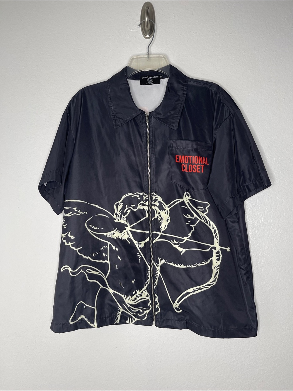 Mixed Emotion Zip Up Shirt Black Cupid Graphic Emotional Closet Size Medium